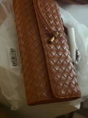 Woven Leather Clutch Bag in Cognac Brown
